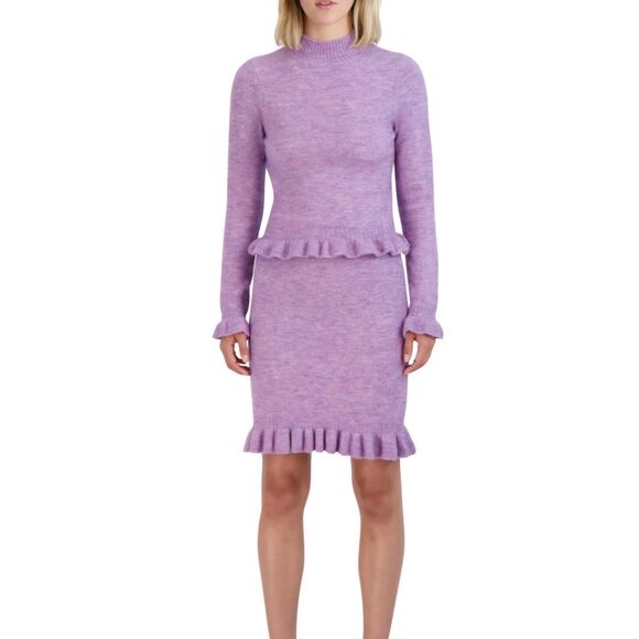 BCBG Paris Lavender Frost Knee Length Sweater Skirt with Ruffle Hem Size Large - Picture 1 of 5